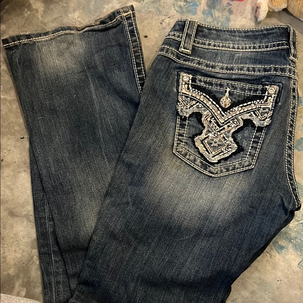 Blue Boot Cut Jeans with Ornate Back Design